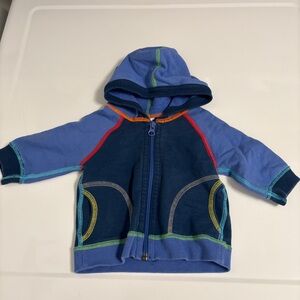 Hanna Andersson Full Zip Hoodie Jacket Infant 3-6 months blue rainbow threads